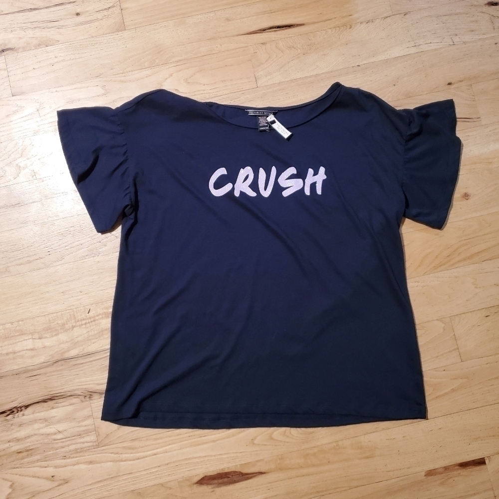 NWT Victoria' Secret VS Navy Blue Crush Ruffled Short Sleeve Tee Shirt Sz Large